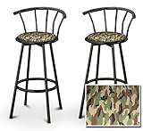 2 Camouflage Specialty / Custom Black Barstools with Backrest Set