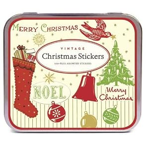 Holiday Tags and Labels Cavallini Papers Stickers set in Tin