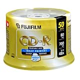 Fujifilm Media 25307102 CD-R Data Printable 700MB 80 Minutes Silver Surface Inkjet Hub Printable Storage Media - 50 Pack Spindle