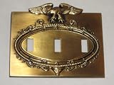 Vintage Heavy Brass " EAGLE " Triple Switch Plate Cover