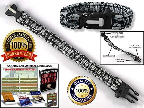Ready Wrist: 550 Paracord Emergency Bracelet Is a Parachute Cord Survival Bracelet with an Emergency Whistle, Knife Like Cutting Tool, and Flint (White Black)