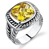 Elegance in Classic Style: Designer Inspired Sterling Silver Cable Style Canary Yellow Citrine CZ Ring