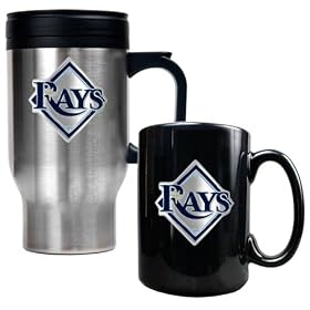 Tampa Bay Rays MLB 16 Oz Stainless Steel Travel Mug and Ceramic Coffee Mug Set