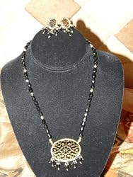 Thanks Giving - Gold Plated Black Onyx Indian Style Ethnic Jewelry Set 3pc Free Shipping