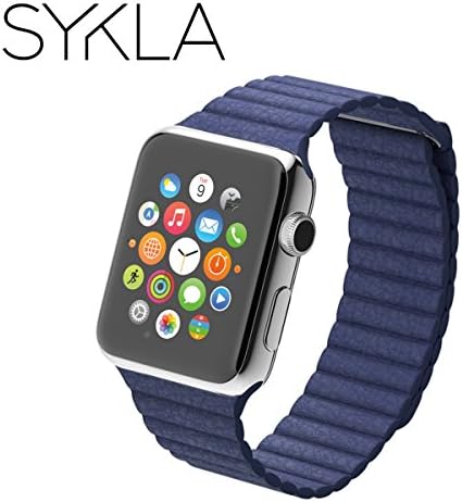 Apple Watch Leather Loop Navy Blue Color Strap Wrist Band with Magnetic Closure Clasp 42mm By Sykla