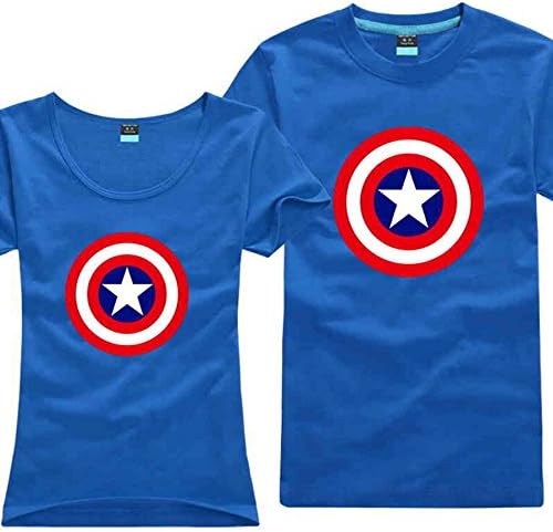 Hymorning Creative Printed Cotton Fashion Men T-shirt Captain America Couple Shirt (L-men, Dark Blue)