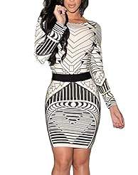 Sexy Long Sleeves Geometric Print Open-Back Bodycon Dress 