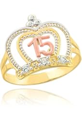 10k Tri-Tone Gold Sweet 15 Anos Band Imperial Queen Quinceanera Crown Ring