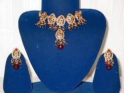 Bridal Jewellry -Antique Finished Gold Plated Jewelery Set with Faux Ruby Emerald Beads Indian Designer Jewellery Set Free Shipping