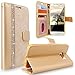 Cellularvilla S7 Case, Galaxy S7 Case, [Diamond Jewel] Embossed Flower Design Premium Pu Leather Wallet Case [Card Slots] [Stand Feature] Folio Flip Cover for Samsung Galaxy S7 (Golden Bling)