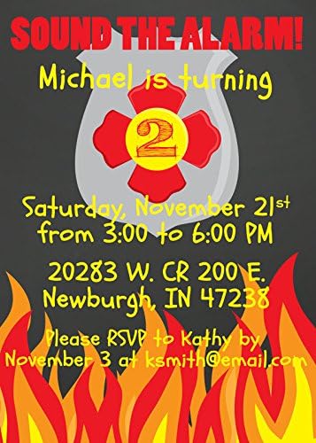 Printable Custom Chalkboard Fireman Firetruck Theme Second Birthday Invitation - 2nd Birthday Boy Invitation - Fire Theme Birthday Party