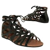New Womens Black Patent Gladiator Flat Sandals Shoes Size 3-8