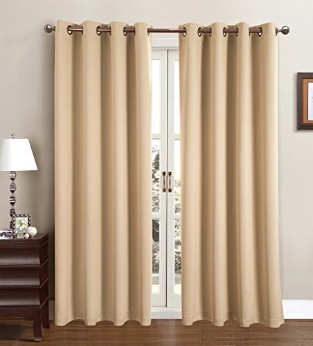 Blackout Curtains Window Panel Drapes for bedroom / living room - 2 Panel Set, 52 by 84 inch each panel, 8 grommets per Panel, 2 Tie Back Included, color Beige - Window Rose