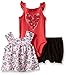 Calvin Klein Baby Girls' Printed Top, Solid Bodysuit and Short Set, Red/Black, 0-3 Months