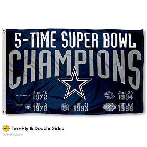 Dallas Cowboys Double Sided 5 Time Super Bowl Champions Flag
