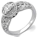 14K White Gold Vintage Style Semi-Mount Diamond Engagement Ring (Center stone is not included)