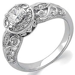 14K White Gold Vintage Style Semi-Mount Diamond Engagement Ring (Center stone is not included)