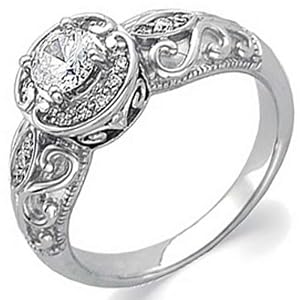 14K White Gold Vintage Style Semi-Mount Diamond Engagement Ring (Center stone is not included)