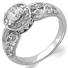 0.10 Ct.T.W. Round Brilliant Cut Diamonds, 14K White Gold. Vintage Style Diamond... by Engagement Rings