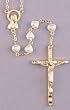 18" Gold Plated Rosary with 5mm Heart Shaped White Beads and Crucifix - MADE IN ITALY