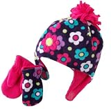 Colorful Flowers & Pompom Fleece Hat & Mittens Set - 6-18 Months