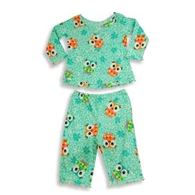 Sara's Prints - Infant Girls Long Sleeve Owl Pajamas, Green