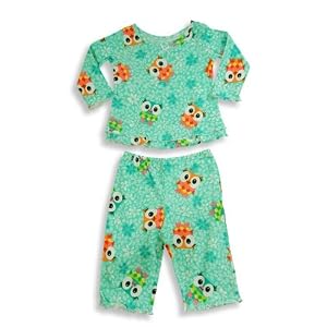 Sara's Prints - Infant Girls Long Sleeve Owl Pajamas, Green