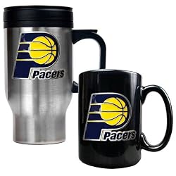 Indiana Pacers NBA Stainless Steel Travel Mug & Black Ceramic Mug Set - Primary Logo by Great American Products