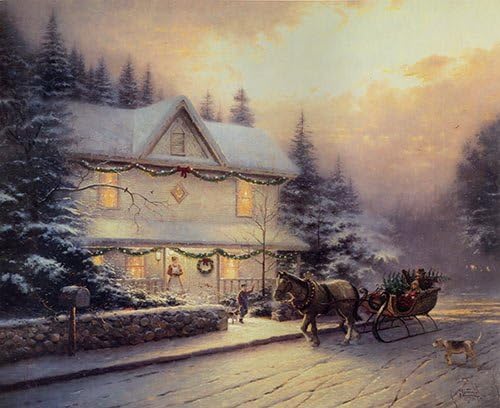 Winter White House Snow Christmas Santa On The Wagon Fashion Wall Art Oil Painting Home Decoration On Canvas