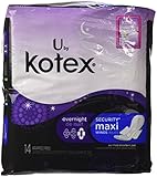 U by Kotex Security Overnight Maxi Pads with Wings, 14 Pads