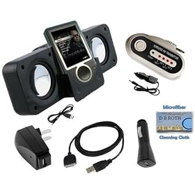 Portable Folding Black Stereo Speaker with USB cable + FM Radio Transmitter with Car Cable + 3-in-1 Charger Kit for Microsoft Zune all Generations