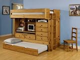 Twin Full Size Bunk Bed in Rustic Pine Finish - All in One Bunk Bed with Chair