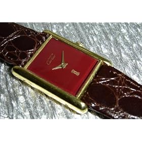 Antique Vintage: Uni-Sex Cartier Watch Vermeil Dark Red Dial Swiss Manual Wind Movement Ca.1980 by Cartier