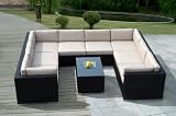 Genuine Ohana Outdoor Sofa Patio Wicker Furniture 9pc All Weather Couch Set with Beige Cushions