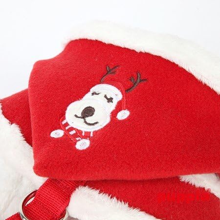 Puppia Rudolph RED Plush Choke-Free, Fur Lined Hooded Halter Harness (Includes Puppia Life Smart Tag) in Size Large (Chest 18.9-26", Neck 15")
