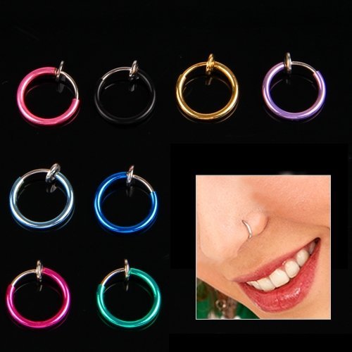 8 Lots Mix Color Clip Fake Punk Nose Ear Belly Rings