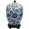 Classic Asian Spice Jar - 12" Chinese Blue & White Porcelain Melon Jar - Ice Crackle Glaze on Floral Pattern