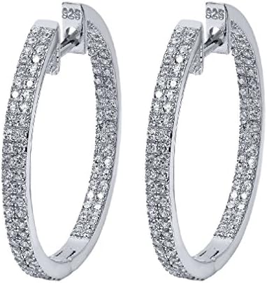 Pink Cookie 2.60 Ctw Round White Crystal Silver 1" Inside Out Hoop Earrings
