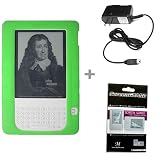 Green Color Amazon Kindle 2 E-Book Reader Silicone Rubber Skin Case + Kindle2 Travel Charger + Kindle2 Anti Scratch LCD Screen Protector
