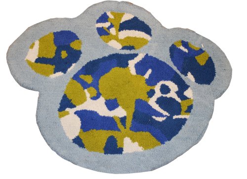 Build a Bear Workshop Paw Shaped Rug with Camouflage Design, and Blue, Green, and Olive Finish