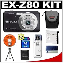 Casio Exilim EX-Z80 (Black) Digital Camera with 4GB SDHC Memory Card + NP-60 Battery + Case + Cameta Bonus Accessory Kit