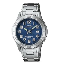 CASIO Waveceptor Atomic Solar Watch with Blue Analog Dial Code and Metal Band. Model: WVQ120DA-2AV
