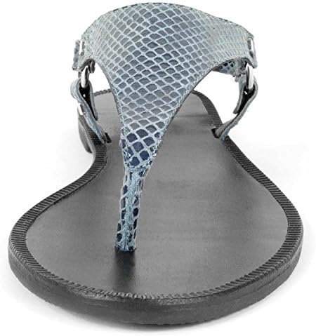 Mingos Women's Mendo Blue Snake Print Leather Thong T-Strap Size 6 US
