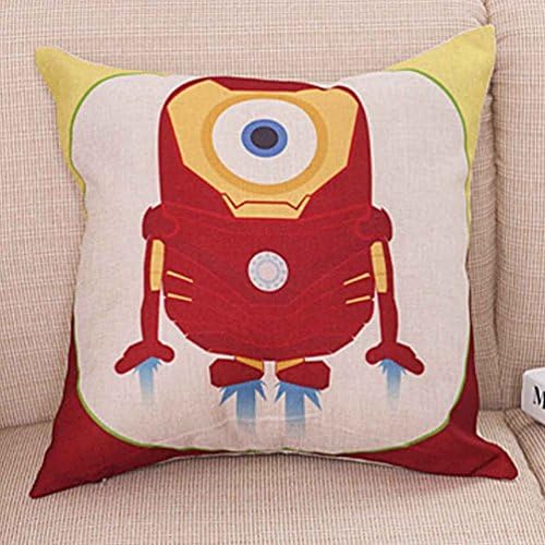 Cute the Minions Super Heros Cartoon Cotton Linen Cushion Pillowcase Throw Pillow Case Cushion Cover 18" x 18" (Ironman)