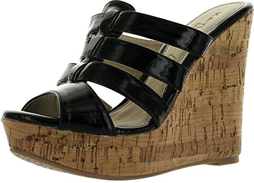Kayleen Evie-2 Womens Patent Silde On Platform High Heel Wedge Sandals