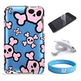 Ipod Touch Blue Skull Crystal Case + Clear Screen Protector + Car Charger + Wristband