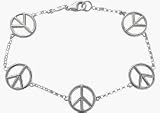 Genuine Sterling Silver 5 Peace Symbol Charm Bracelet