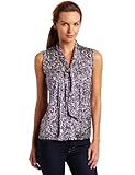 AK Anne Klein Women's Petite Tie Neck Blouse, Plum/Sugar, Petite
