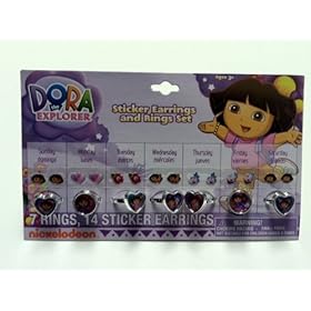  Nickelodeon Dora the Explorer 7 Day Ring and Stick on Earring Set