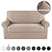 2 Piece Loveseat Slipcover Form Fit Stretch Sofa Slipcovers With Separate Cushion Furniture Protector Featuring Lightweight Twill Jacquard Spandex Fabric, Strapless Slipcover(Loveseat, Sand)